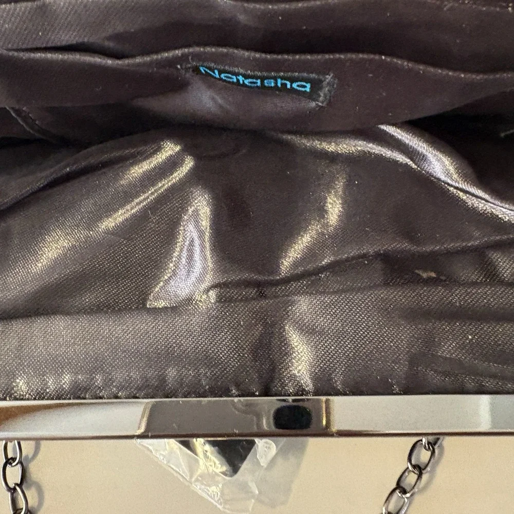 NEW Natasha Crystal Evening Purse Clutch Black Convertible Prong Set Stones